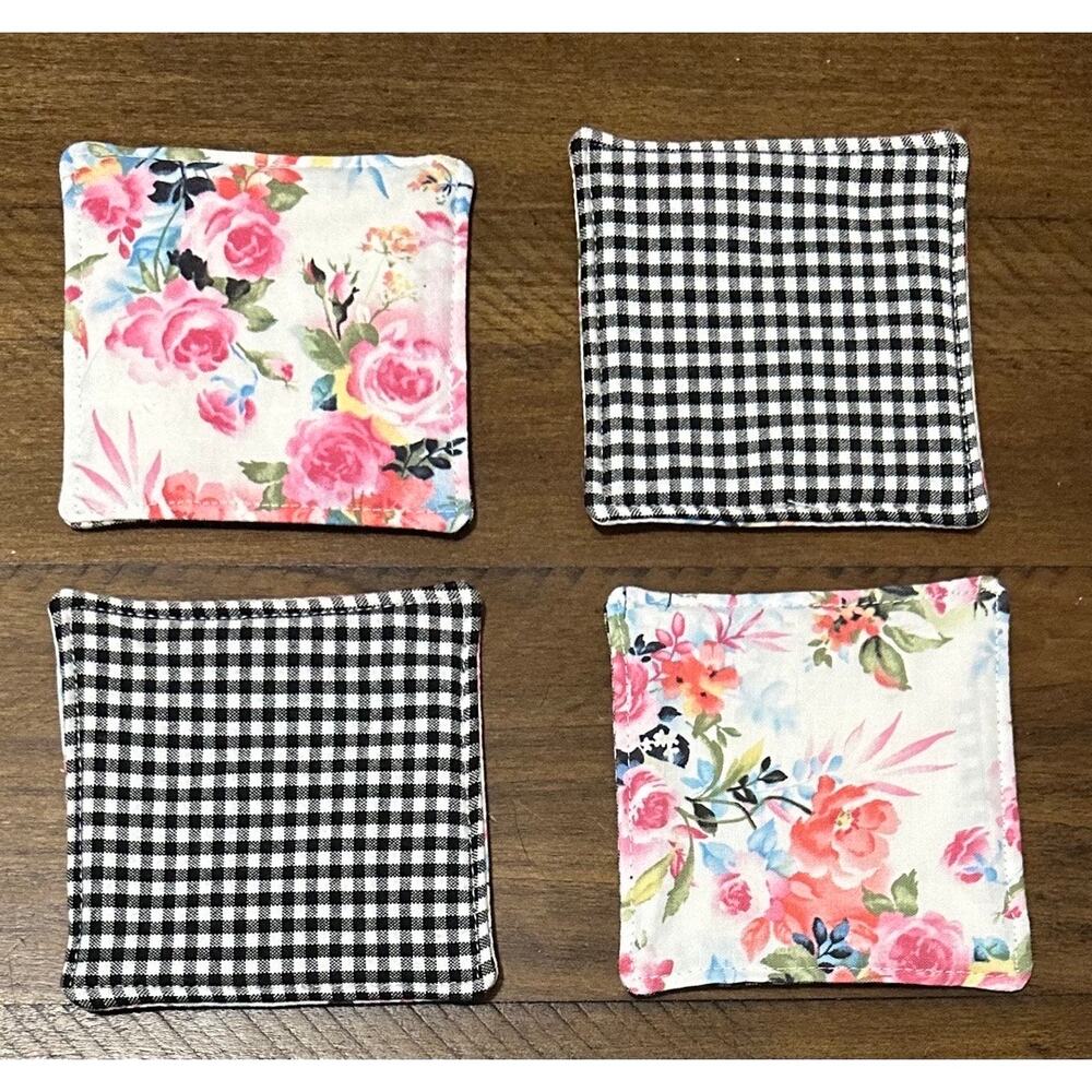 Set of 4 - Handmade, Cottage-core Cotton Coasters (4" x 4")